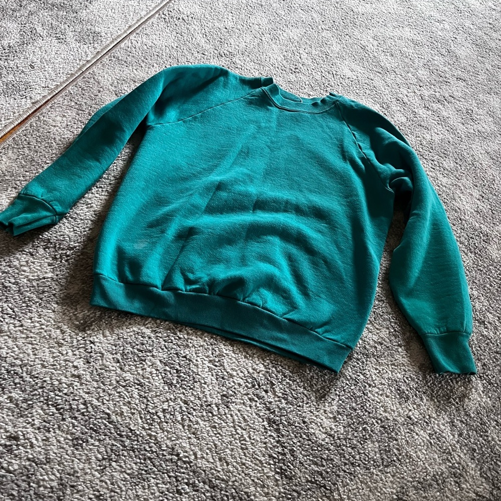 VTG Fruit of the Loom Raglan Blank Sweatshirt Medium M Small S Teal Green USA